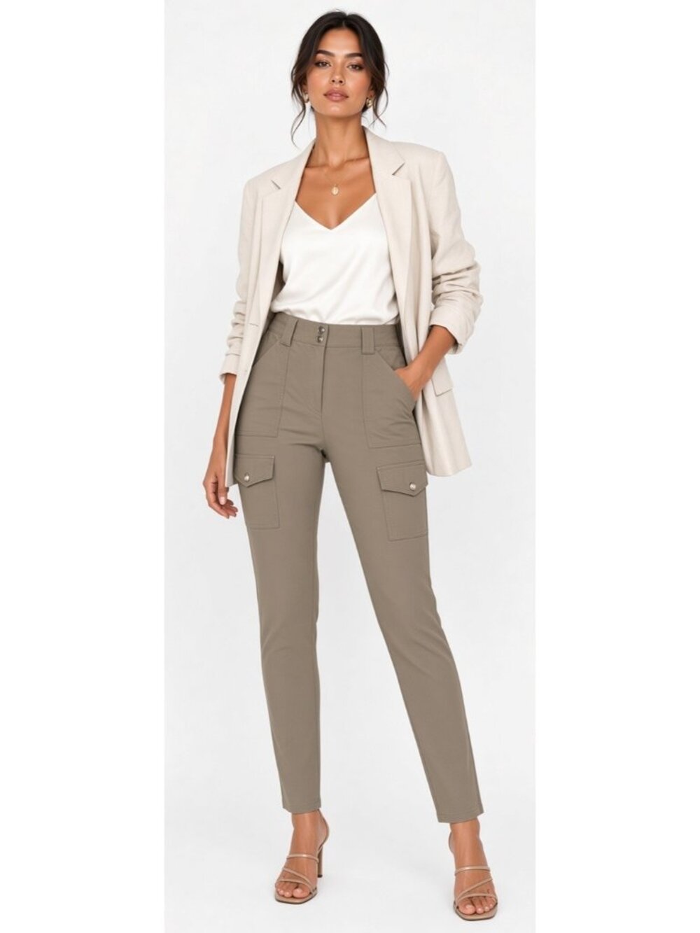New Anatomie Kate Khaki Lightweight Stretch Skinny Travel Cargo Pants